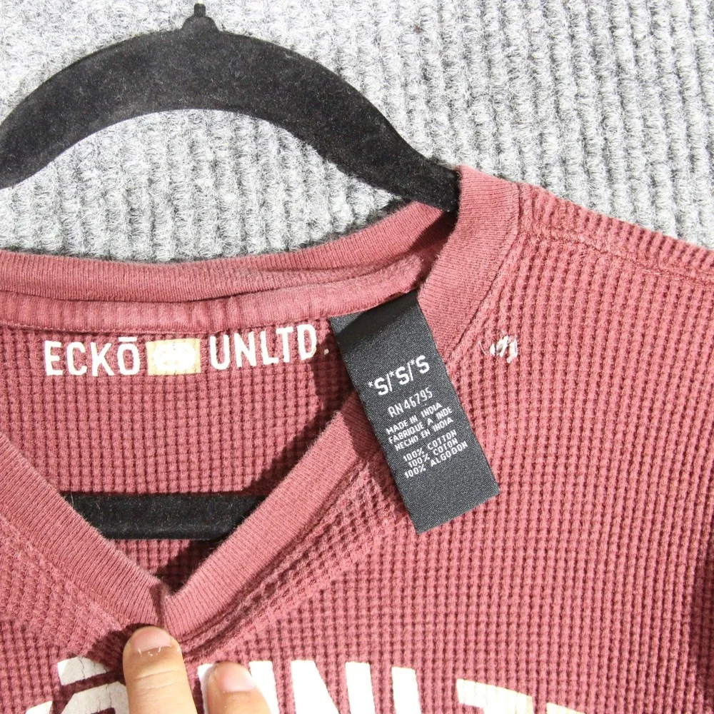 Vintage Ecko Unltd T Shirt Youth Small Maroon Thermal Long Sleeve‎ Skater Y2K
